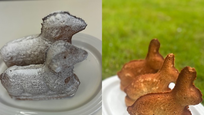 Selbstgebackenes Osterlamm und Osterhase: